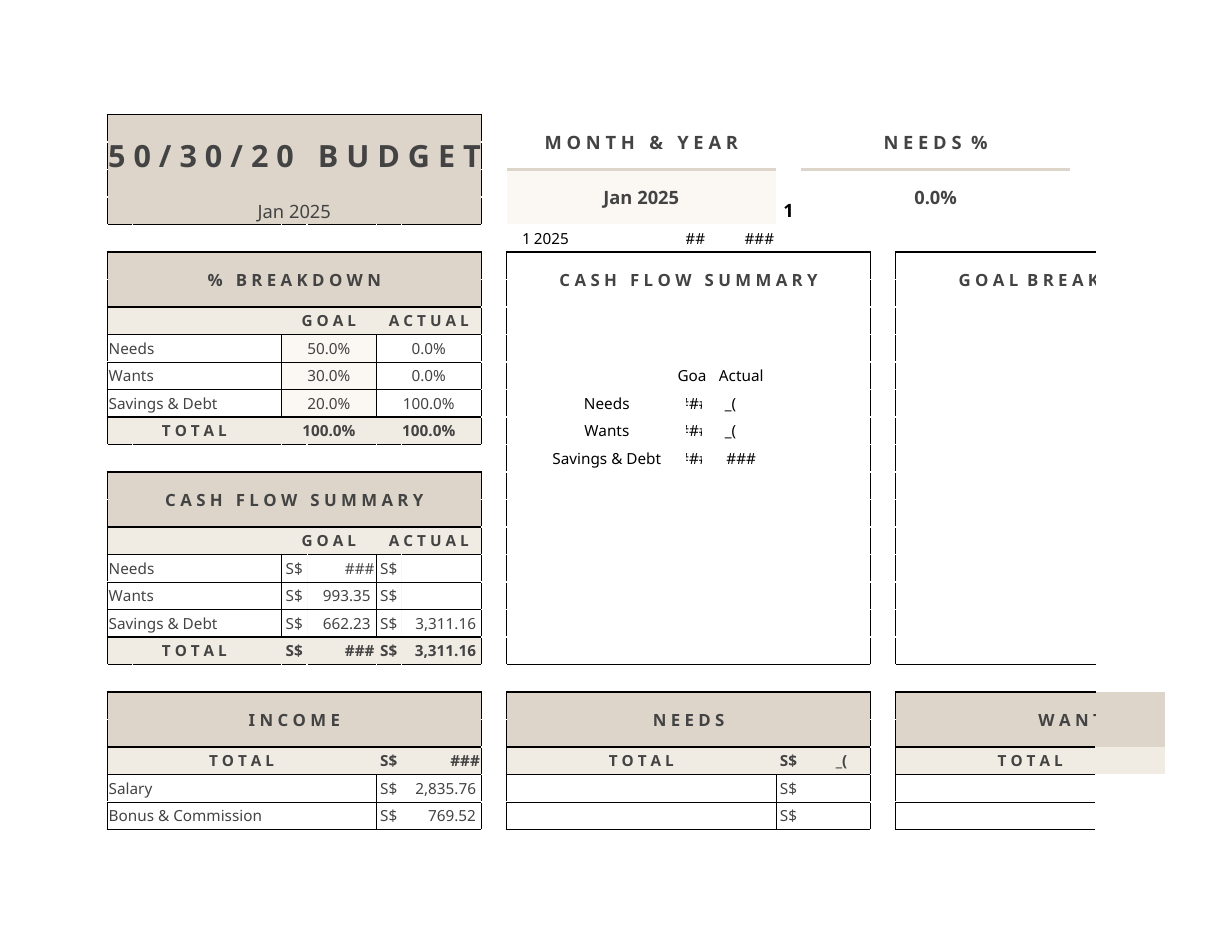 Cash flow workbook screenshot