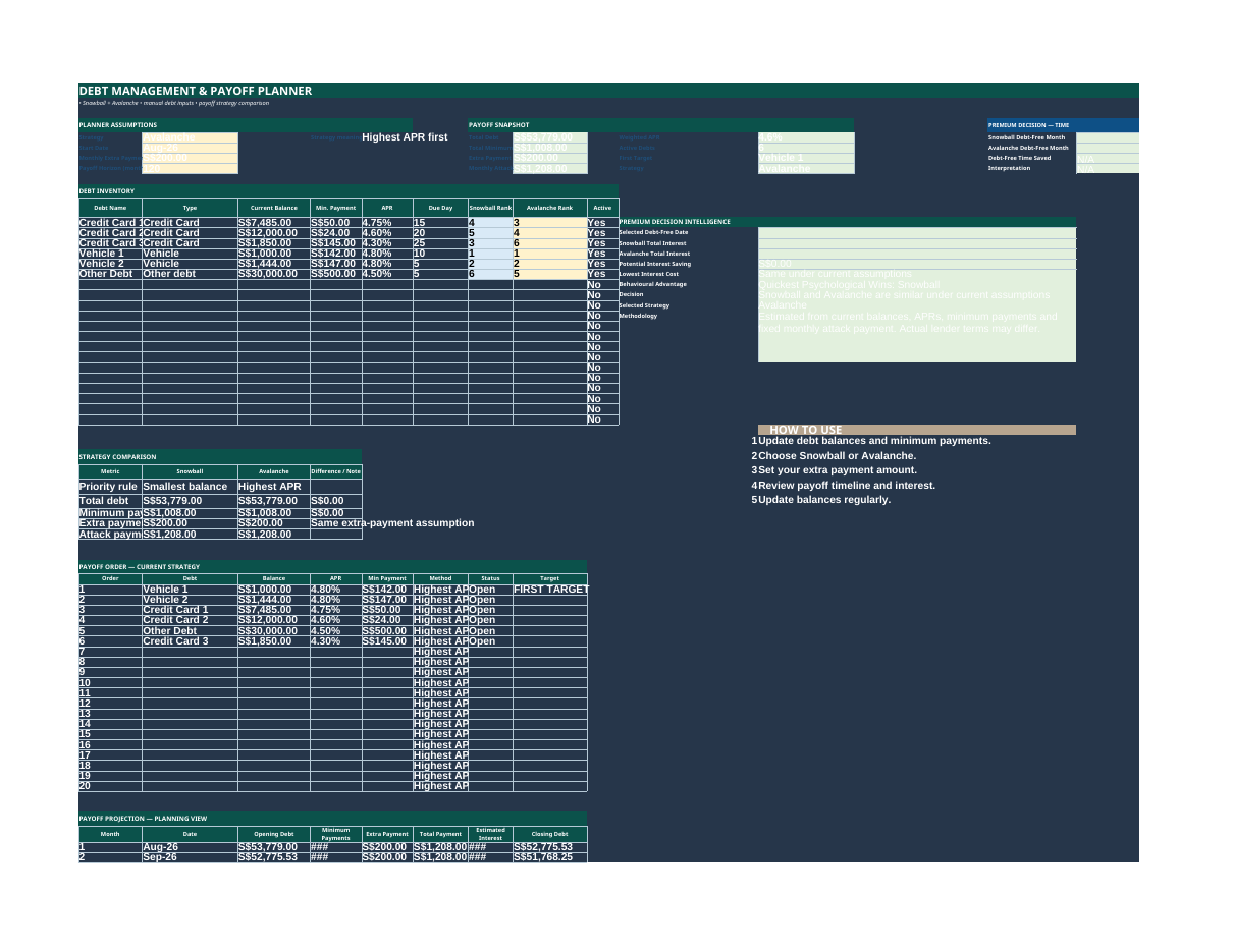 Debt Management workbook screenshot