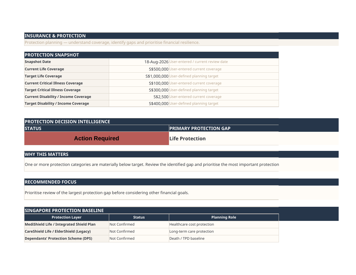 Insurance and Protection workbook screenshot