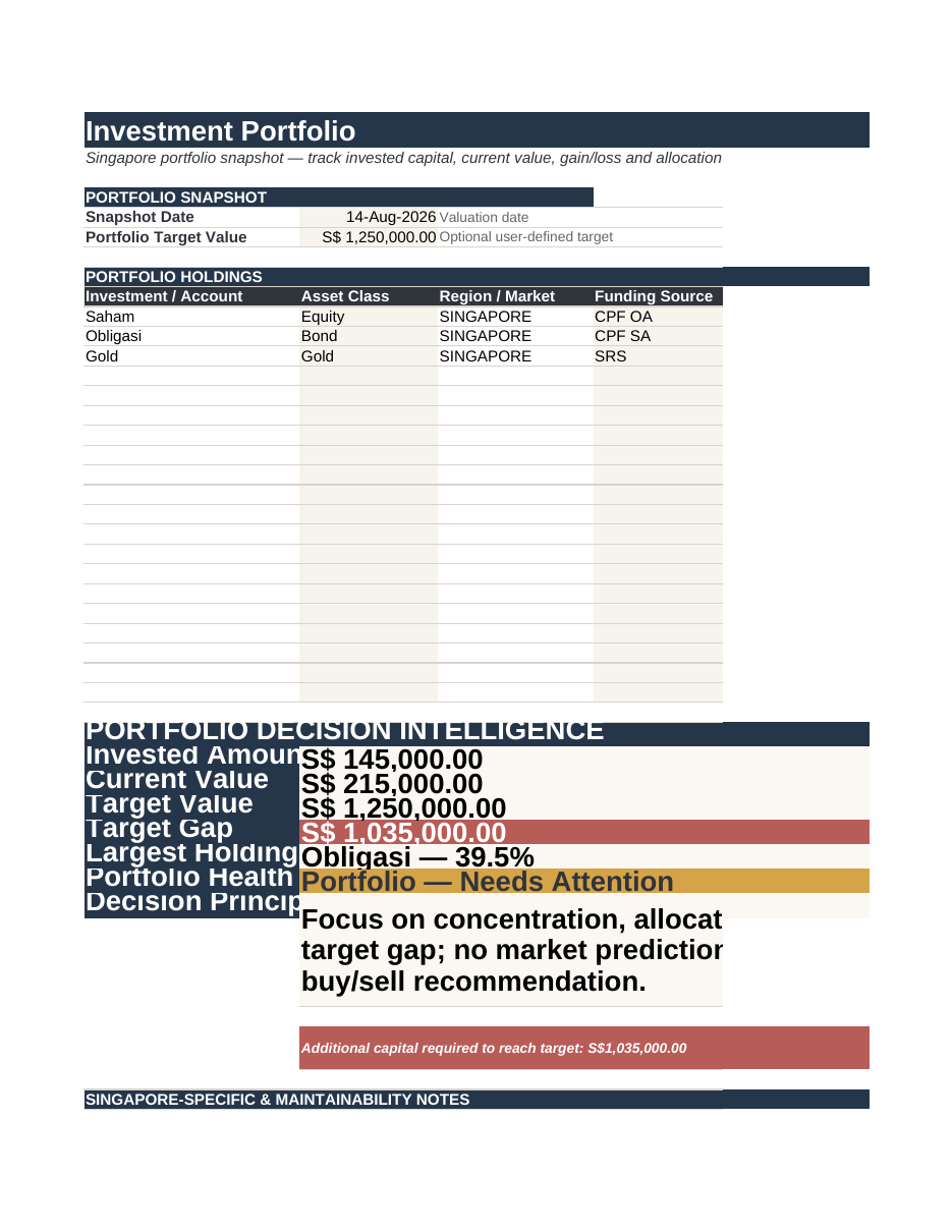 Investment Portfolio workbook screenshot