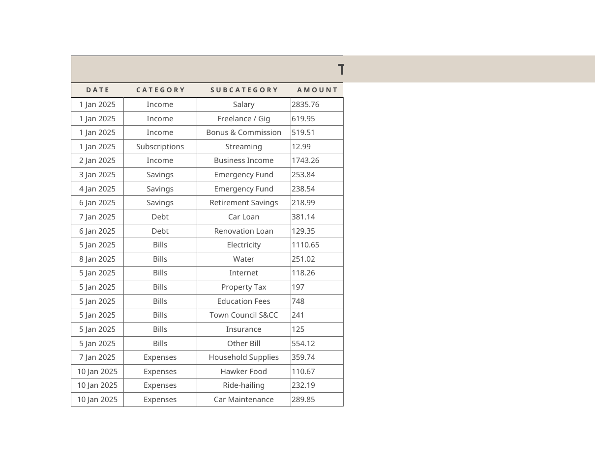 Transactions workbook screenshot